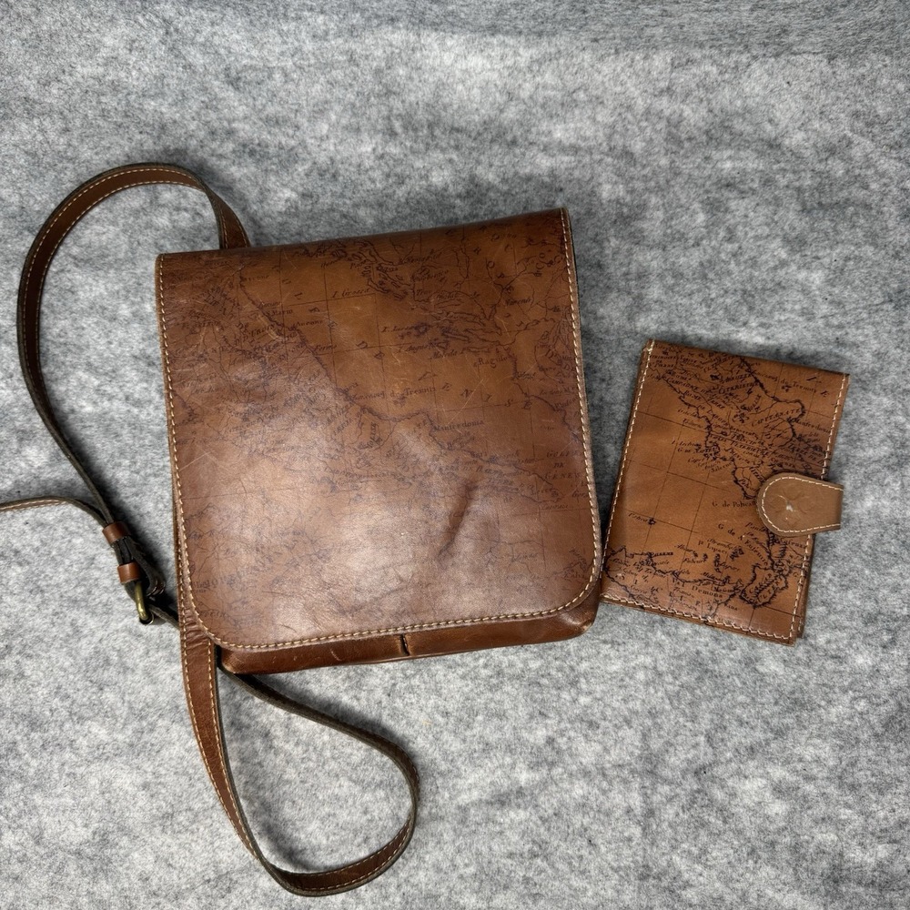 PATRICIA NASH Signature Map Granada Crossbody Handbag Leather w/Passport Wallet